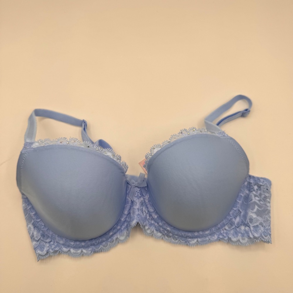 Victorias Secret Dream Angels Lined Demi Bra Blue Lace Rhinestone 34C